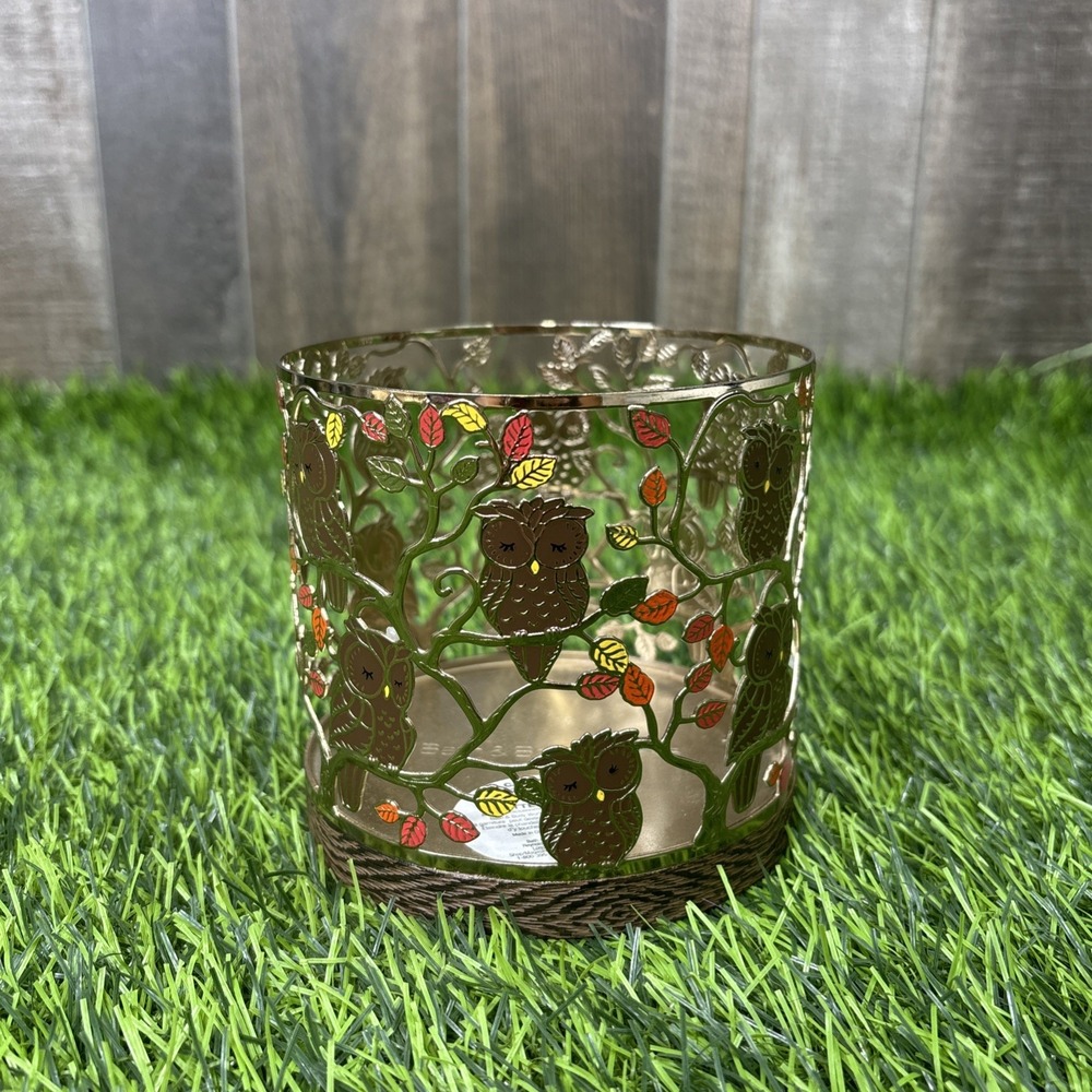 Owl Bath & Body Works Metal 3-Wick Candle Holder Fall Autumn Woodland Decor